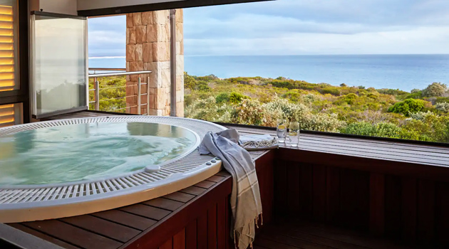 Hot tub looking out to the sea